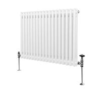Radiador Tradicional Horizontal de 2 columnas 600mm x 832mm | Blanco | Acero | Montado en pared | Kit de fijación y soportes + Cepillo de limpieza GRATIS | Calefacción estufa calefactor
