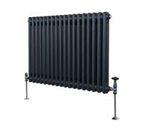 Radiador Tradicional Horizontal de 2 columnas 600mm x 832mm | Gris Antracita Mate | Acero | Montado en pared | Kit de fijación y soportes + Cepillo de limpieza GRATIS | Calefacción estufa calefactor