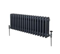 Radiador Tradicional Horizontal de 3 Columnas 300mm x 832mm | Gris Antracita Mate | Acero | Montado en pared | Kit de fijación y soportes + Cepillo de limpieza GRATIS | Calefacción estufa calefactor