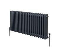 Radiador Tradicional Horizontal de 3 Columnas 600mm x 1012mm | Gris Antracita | Acero | Montado en pared | Kit de fijación y soportes + Cepillo de limpieza GRATIS | Calefacción estufa calefactor