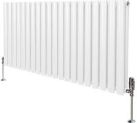 Radiador tubular ovalado y válvulas termostáticas cromadas – 600 mm x 1200 mm - Blanco