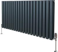 Radiador tubular ovalado y válvulas termostáticas cromadas – 600 mm x 1200 mm - Gris antracita