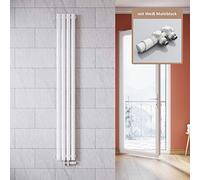 Radiador vertical ELEGANT, diseño, blanco, 1800 x 236 mm, con multibloque, termostato blanco, radiador de tubo, de una sola capa, radiador de baño, conexión central
