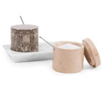 Radicaln Bodega de sal de mármol con tapa y bandeja de 7,6 cm, pulgadas Oceanic & Verona, juego de 2 tarros de condimentos hechos a mano para almacenamiento de cocina