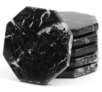 Radicaln - Juego de 6 posavasos de mármol negro de 8,9 cm hechos a mano ideal para cocina, coche y exteriores