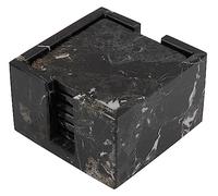 Radicaln Juego de posavasos de mármol negro, 6 unidades, hechos a mano, cuadrados de 9 cm, para bebidas, juego de posavasos con soporte, elegante decoración de mesa