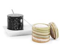Radicaln Salero de mármol con tapa y bandeja, 7,6 cm, negro y verde, hecho a mano, Juego de 2 tarros para condimentos, ideal para salero y azucarero de mesa, Para encimera de cocina