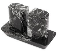 Radicaln Saleros y pimenteros de mármol de 2.5 pulgadas, color negro, hechos a mano, juego de especias de piedra para mesa de cocina, soporte de sal rosa Saleros, decoración de cocina de granja