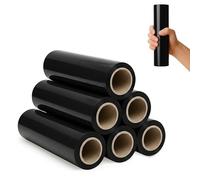 RAGO® Film Negro para Embalar 25 cm I 6 Rollos I Rollos de Plástico Opaque 300 g con Mandril Ø38 mm I Papel Film para Mudanza, Cajas & Almacenaje