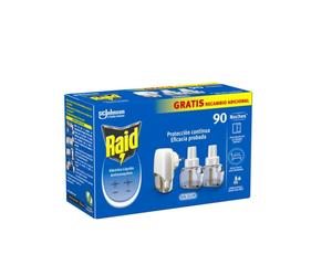 Raid Eléctrico 90 Noches Inoloro | Aparato con Doble Recambio | Protección Prolongada Contra Mosquito Tigre y Común