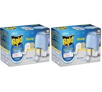 Raid® Eléctrico líquido Family 30 noches - Enchufe anti mosquitos común y tigre 2 en 1, mata y ahuyenta. Aparato + Recambio, sin olor, El embalaje puede variar (Paquete de 2)