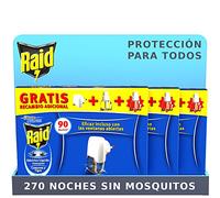 Raid Eléctrico Líquido Pack 270 noches - Enchufe anti mosquitos comunes y tigre con 3 aplicadores y 6 recambios de 45 noches, Sin Olor
