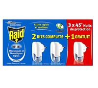RAID - Lote de 3 difusores eléctricos 45 noches + 3 recambios sin perfume contra mosquitos y mosquitos tigres - Acción rápida y continua