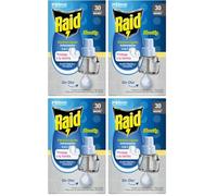 Raid Recambio Eléctrico Líquido Family 30 noches - Cargador para aparato enchufe anti mosquitos comunes y tigre 2 en 1, mata y ahuyenta, Multicolor (Paquete de 4)
