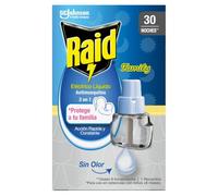 Raid Recambio Eléctrico Líquido Family 30 Noches - Cargador para Aparato Enchufe Anti Mosquitos comunes y Tigre 2 en 1, Mata y ahuyenta, Multicolor
