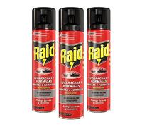 Raid Spray Insecticida - Aerosol para Cucarachas, Hormigas y Chinches, Protege durante 4 semanas, Acción fulminante, en apenas segundos, Pack de 3 Unidades x 400 ml