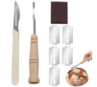 RAIGDY 2 Piezas Herramienta de Corte de Pan,Cuchillo de Masa con 5 Pcs Cuchillas de Repuesto,Cuchillo de Panadero,Cuchillo de Baguette,Mango de Madera,Cuchillo de Pan,Herramienta para Cortar Pan