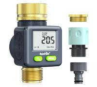 RAINPOINT Medidor de agua con entrada y salida de latón, práctico reloj de agua para jardín, 4 modos de control del consumo de agua, medidor de cantidad de agua, medidor de flujo giratorio 180°