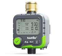RAINPOINT Ordenador de riego con 3 Planes de riego Independientes, operación Simple, Doble conexión para Sensor de Lluvia y Panel Solar, función de retardo de Lluvia, IP65 Resistente al Agua