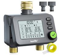 RAINPOINT Programador Riego 2 Salidas, Entrada y Salida de Latón, Temporizador de riego Automatico con retardo de Lluvia/Modo automático y Manual, Pantalla Grande LCD Sistema de Riego para jardín