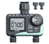 RAINPOINT Programador Riego 2 Salidas, Temporizador de Riego Automatico Impermeable IP65 con Retraso por Lluvia/Riego Manual, a Pilas, para Jardín, Césped