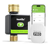 RAINPOINT Programador Riego WiFi, Temporizador de Riego Inteligente con Entrada y Salida de Latón y Gateway 100m, App/Control por Voz, Sistema de Riego Automático por Clima/Suelo para Jardín y Césped