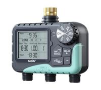 RAINPOINT Temporizador de aspersor de agua de 3 zonas con entrada de latón, temporizador de riego de manguera impermeable IP65, sistema de riego automático manual de retardo de lluvia con pantalla LCD
