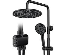 Rainsworth Columna Ducha sin Grifo Negro, Ducha de lluvia redonda de 25 cm, Alcachofa de Ducha, Conjunto de Ducha con Divertidor de botón