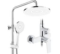 Rainsworth Sistema de ducha con grifería cromada, ducha de lluvia con grifo de latón, ducha de lluvia de 25 cm, 3 tipos de chorro, juego completo de ducha