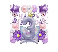 Rainway - Kit de decoración de cumpleaños, color morado con diseño de mariposa con globo número 3, guirnalda de globos para fiesta de niña, cumpleaños, celebración, salida al aire libre y eventos