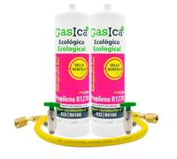 Ralertreik Gas refrigerante gasica C10 Compatible con R32 R410A válvula incluida (2 Botellas + Manguera)