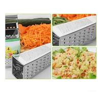 Rallador de acero inoxidable de 4 lados para queso, zanahorias, alimentos, rallador fino/mediano/grueso, apto para lavavajillas, 21,5 x 8,5 cm, color plateado