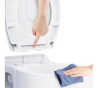 Ram® - Asiento de inodoro blanco de liberación rápida con cierre suave con bisagras, asiento de inodoro ABS