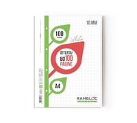 Rambloc - Recambio de Folios A4 Perforadas Máxima Durabilidad y Calidad para Archivador 4 Anillas - 400 Hojas Cuadriculadas 10x10 mm, Folios para Material Escolar y Archivado Profesional