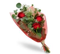 Ramo de 3 Rosas Frescas Naturales, Rosa Roja