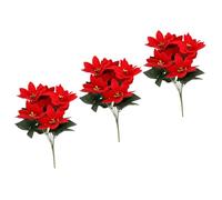 Ramo de Poinsettia Realista, Decoraciones Florales de Imitación para Eventos, Vacaciones, 7 Cabezas de Flores, Uso en Interiores y Exteriores, 3 uds. (Rojo)