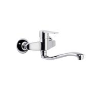 Ramon Soler Titanium Grifo de Cocina Monomando de Pared de Caño Bajo Giratorio. Grifería para Fregadero con Sistema de Ahorro de Agua y Acabado Cromado.