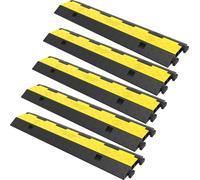 Rampa protectora para cables, paquete de 5 unidades, con 2 canales, tipo resaltado. Fabricada en goma modular, con capacidad de carga de 11000 libras. Ideal para proteger cables y cordones en entradas