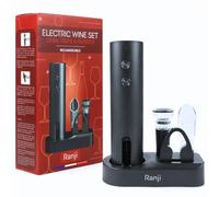 Ranji - Kit Sacacorchos Eléctrico Recargable USB-C, Abrebotellas Eléctrico Vino con Cortacápsulas, Tapón Conservador, Vertedor y Soporte, Set Accesorios para el Vino, Regalo Amantes del Vino