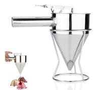 Rankomu Embudo para Repostería Acero Inoxidable 600ml con Soporte, Dispensador de Masa con Resorte Automático - Ideal para Tortitas Postres y Cocina Profesional (Plateado)