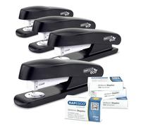 Rapesco 1756 Confección Business: 4 Grapadoras de Media Tira ECO y 4 Cajas de 1000 Grapas 26/6 mm, Capacidad para 20 Hojas, Negro