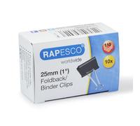 Rapesco FBC250B1 Pinzas Clips 25 mm, Brazos Plegables, Negro, Caja de 10