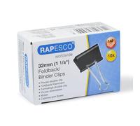 Rapesco FBC320B1 Pinzas/Clips de 32 mm con Brazos Plegables, Capacidad hasta 130 Hojas, Negro, Paquete de 10