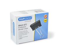Rapesco FBC500B1 Pinzas Clips 50 mm, Brazos Plegables, Negro, Caja de 10
