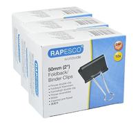 Rapesco FBC500B1 Pinzas/Clips de 50 mm con Brazos Plegables, Capacidad hasta 215 Hojas, Negro, Paquete de 30