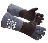 RAPICCA Guantes Manipulación Animal, Cuero Doble, 16 Pulgadas Gris-Negro