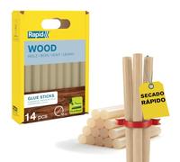 Rapid Paquete de 14 Barras de Cola para Madera, Diámetro 12 mm x 94 mm, Color Amarillo, Adecuadas para Madera, Cartón, Corcho, Sin Disolventes, Pegado Rápido (40107360)