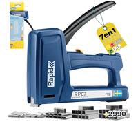 Rapid RPC7 Grapadora Manual Pesada 7-en-1 para Madera y Tapicería, Grapas y Clavos Incluidos, 2990 piezas, Versátil para Bricolaje, Cables y Alfombras, 50% Más Fácil de Presionar, Fabricado en Suecia