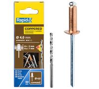 Rapid Caja de 50 Remaches de Aluminio Ø4 x 10 mm Adecuados para Fijar Canalones, Tuberías y Chapas, Incluye Broca para Taladro - Revestidos en Cobre (5001462)