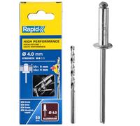 Rapid Remaches de aluminio tipo broca Ø4 x 12 mm – Blíster con 50 unidades + broca